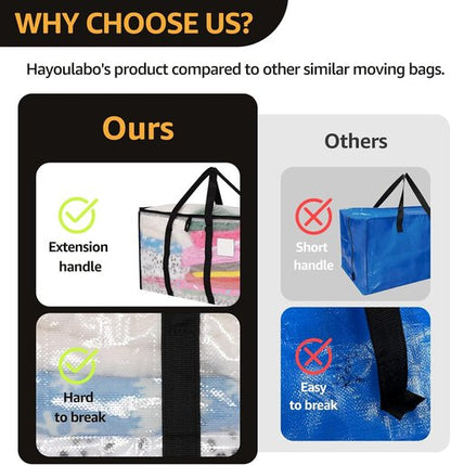 Heavy Duty Moving Bags by [Brand Name] - Extra Large Clear Storage Bins with Lids | 6 Pack for Clothes