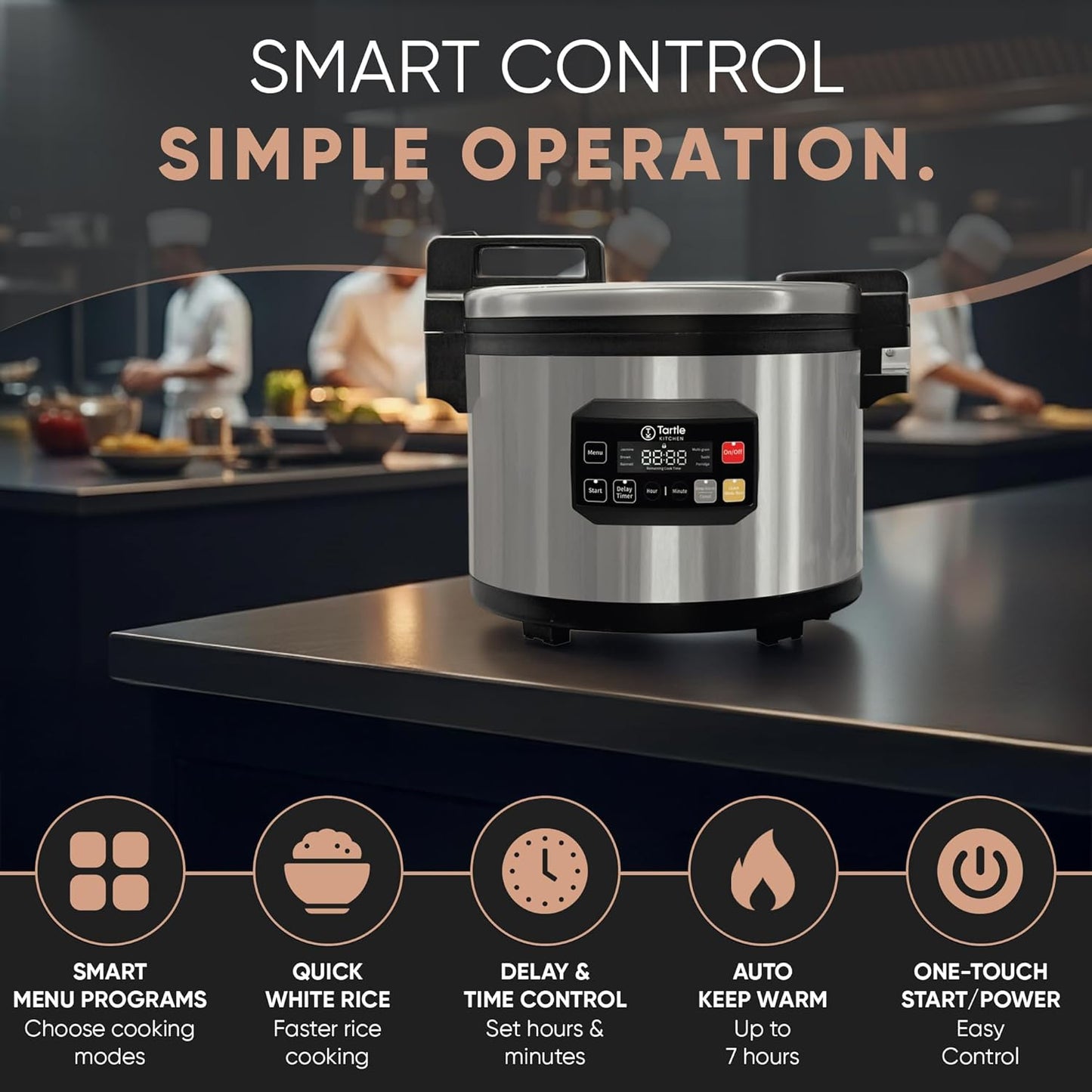 Skiennix Commercial Rice Cooker - 64 Cup Capacity for Perfect Brown & Sushi Rice - Non-Stick Pot & Hinged Lid