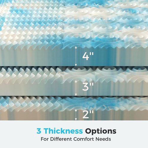 DUMOS Memory Foam Mattress Topper - 2 Inch Cooling Gel Infused Pressure Relief for Twin Beds | Blue