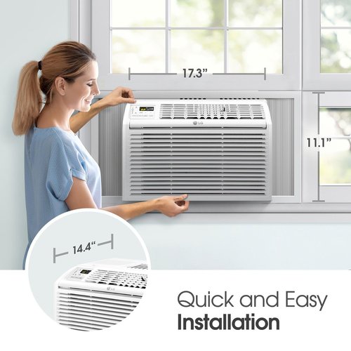 LG 6,000 BTU Window Air Conditioner, 115V, Cools 250 Sq.Ft. for Bedroom, Den, Living Room, Quiet Operation, with Remote, 2 Cooling & Fan Speeds, 2-Way Air Deflection, Auto Restart, White