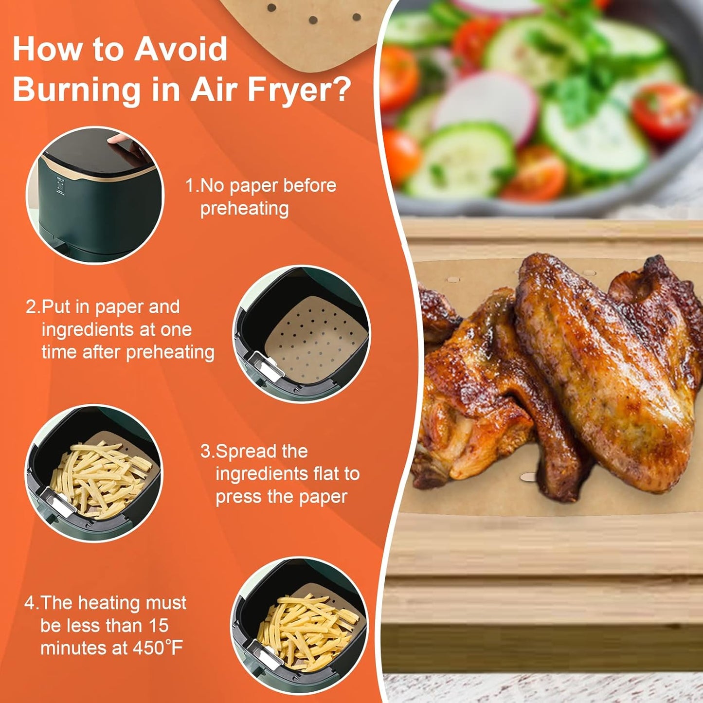 Numola 100 Pcs Disposable Air Fryer Liners - 9 Inch Perforated Parchment Sheets for Baking & Steaming