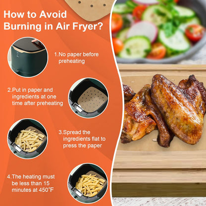 Numola 100 Pcs Disposable Air Fryer Liners - 9 Inch Perforated Parchment Sheets for Baking & Steaming