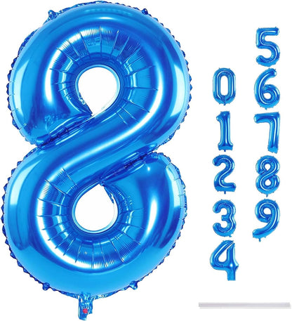 Blue Foil Balloon Number 8 - 40'' Giant Self-Inflating Helium Balloon for 8th Birthday & Graduation Celebrations