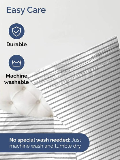 Extra Deep Full Fitted Sheet - Hotel Luxury Single Fitted Sheet Only - Easily Fits 18 inch to 24 inch Mattress - Ultra Soft, Wrinkle Free with Extra Deep Pockets - Breathable & Comfy - Grey Stripes