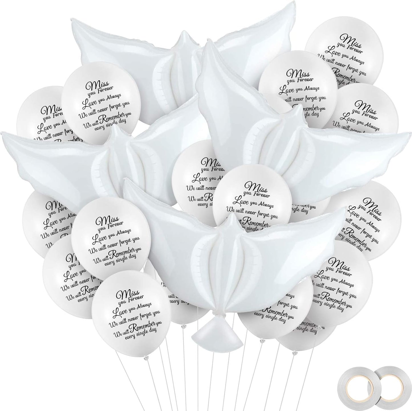 Skylety Memorial Balloons - 36 Pcs with 4 Peace Dove Balloons for Funerals & Remembrance (White)