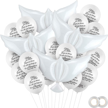 Skylety Memorial Balloons - 36 Pcs with 4 Peace Dove Balloons for Funerals & Remembrance (White)