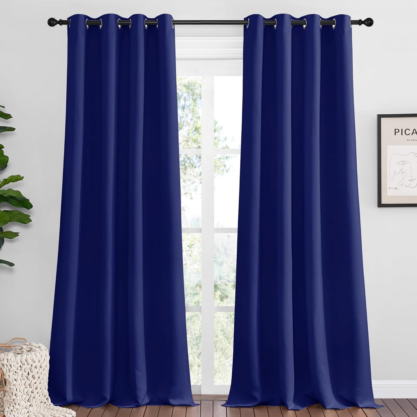 NICETOWN Navy Blue Blackout Curtains - Thermal Insulated 90-Inch Drapes for Large Windows | 2 Panels, 55" Wide