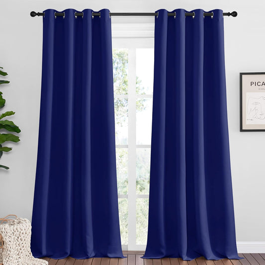 NICETOWN Navy Blue Blackout Curtains - Thermal Insulated 90-Inch Drapes for Large Windows | 2 Panels, 55" Wide