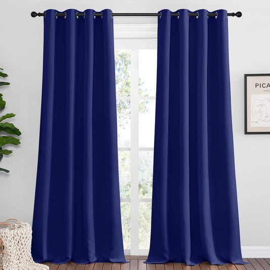 NICETOWN Navy Blue Blackout Curtains 90 inches Length for Living Room, 2 Panels, 55" Wide, Thermal Insulated Long Drapes for Large Window