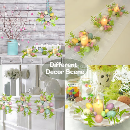 Skiennix Easter Egg Candle Rings - 3-Piece Mini Wreath Set for Spring Home Decor | 9" Pastel Centerpieces