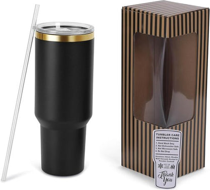 Makerflo 40 Oz Gold Electroplated Black Powder Coated Tumbler - Ideal for Crafting & Personalization | Pack of 25