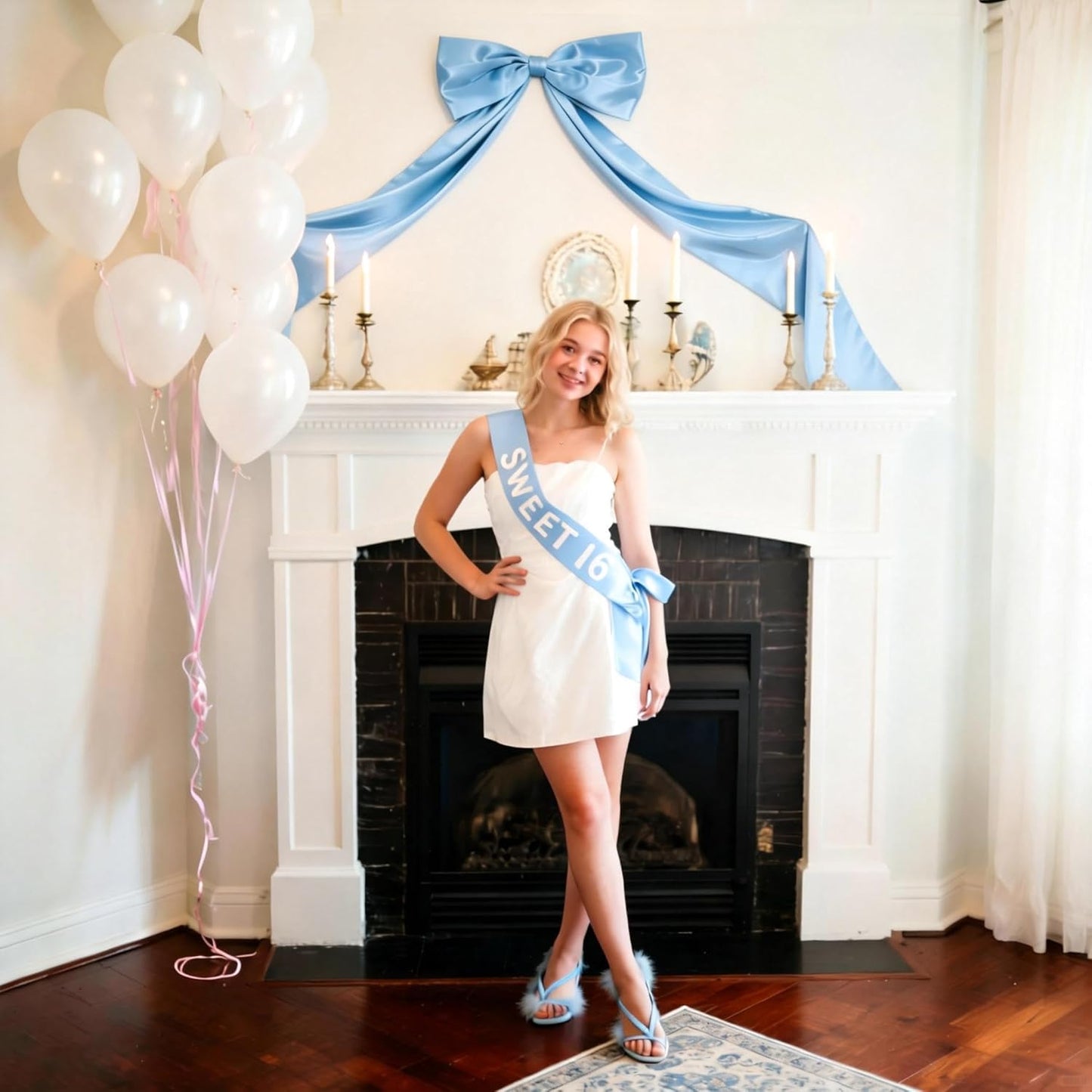 Skiennix Extra Long Satin Blue Bow - Elegant Wall Decor for Coquette Room | 70x20 Inch for Events