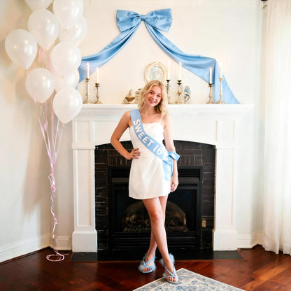 Skiennix Extra Long Satin Blue Bow - Elegant Wall Decor for Coquette Room | 70x20 Inch for Events