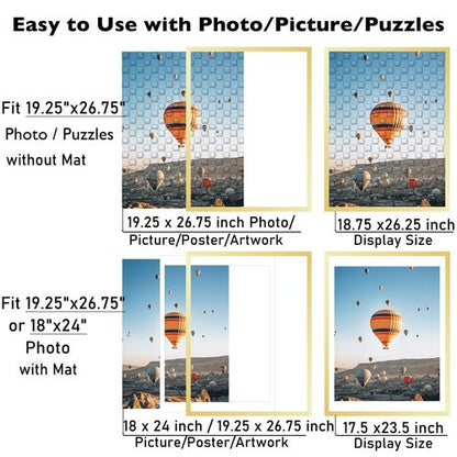 JCJMY 19.25x26.75 Puzzles Frame Gold, Display 18x24 with Mat or 19.25 x 26.75 without, Wall Hanging 19.25 by 26.75 Picture Frame for Poster Photo Canvas Picture Puzzles, Gold