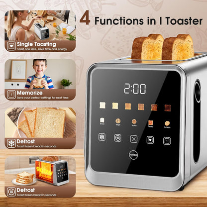 Skiennix Touch Screen Toaster - 2 Slice Stainless Steel Smart Toaster with Memory Function & 6 Shade Settings