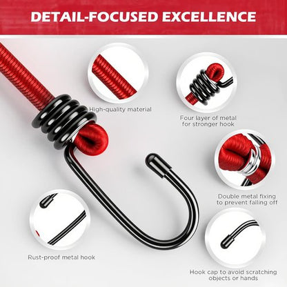 Bungee Cords | 24-Piece Heavy Duty Premium Assortment with Hooks - Ideal for Camping & Outdoor Use
