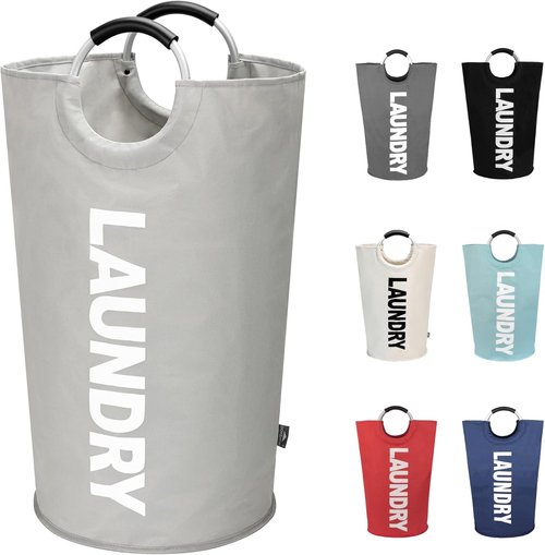 DOKEHOM Large 90L Laundry Basket - Collapsible Freestanding Hamper in Grey for Easy Storage
