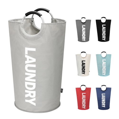 DOKEHOM 95L Large Laundry Basket, Collapsible Laundry Bag, Freestanding Tall Clothes Hamper, Foldable Washing Bin (Grey)