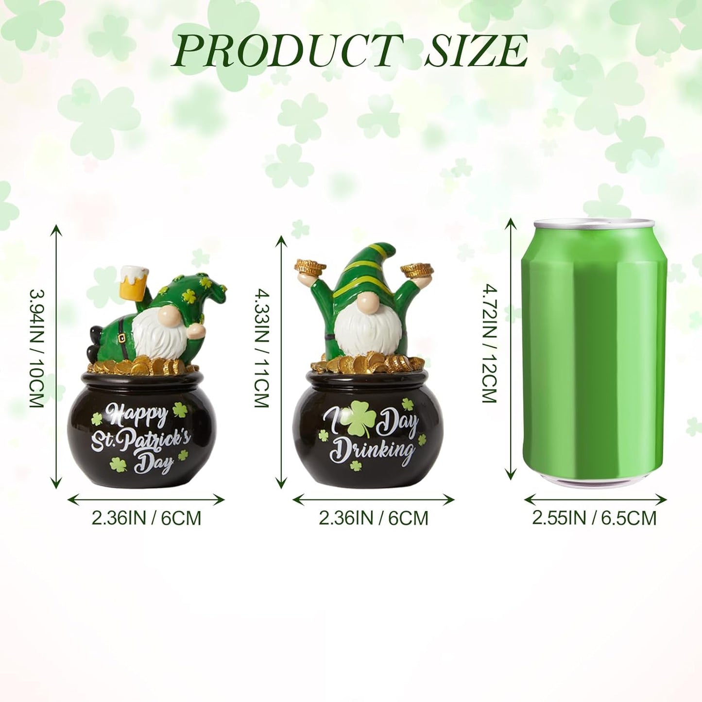 WDS WONDROUS St. Patrick's Day Gnome Figurines - Lucky Pot of Gold Decor | 2-Piece Green Resin Set