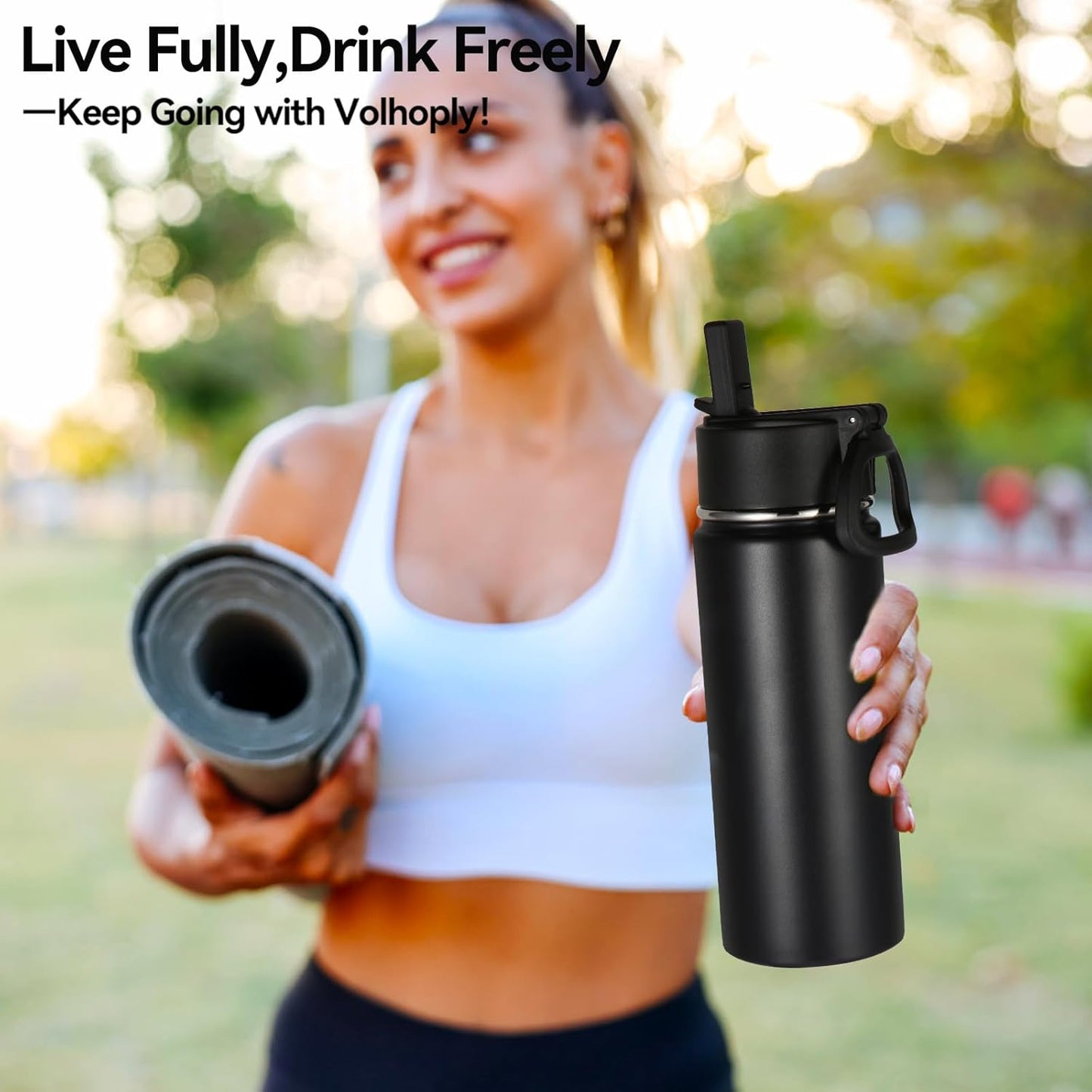 Volhoply Insulated Water Bottles - 18oz Stainless Steel Kids Flask with Straw | Double Wall, 2-Pack