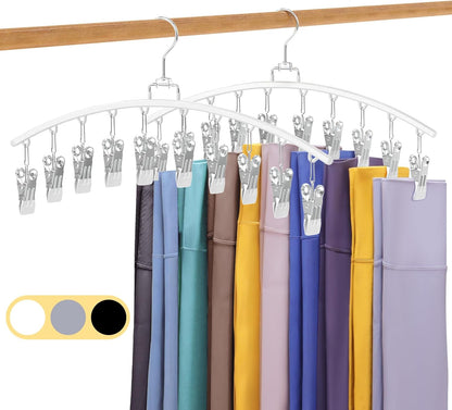 Skiennix Legging Organizer - 360° Swivel Space-Saving Metal Hangers with 20 Clips | White, 2-Pack