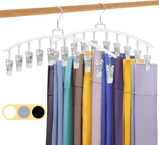 Skiennix Legging Organizer - 360° Swivel Space-Saving Metal Hangers with 20 Clips | White, 2-Pack