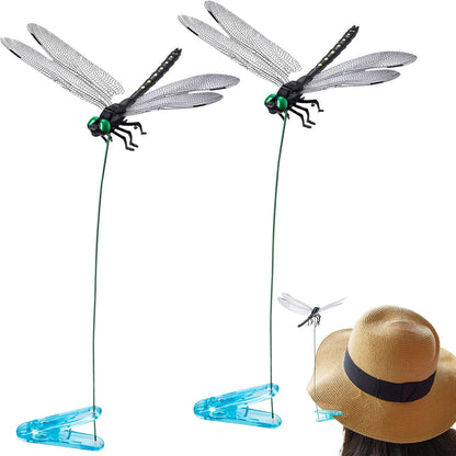 Skiennix Dragonfly Clips - 2pcs 3D Simulation Hat Clips for Outdoor Garden Decor | Scare Devices
