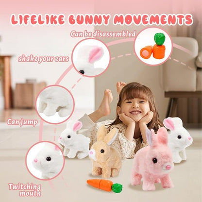 Hopping Bunny Toy - Interactive Electronic Plush Rabbit with Sounds & Twitching Ears | Easter Gift for Kids (Brown & White)