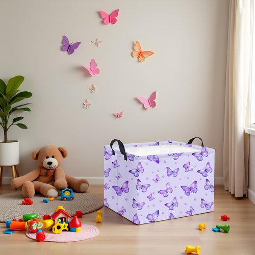 HIYAGON Rectangular Baby Girl Basket Kids Baby Storage Basket Toy Storage Bin Organizer Box Room Decor(Dot Butterfly)