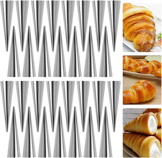 PINGEUI 50 Pack Cannoli Forms - Non-Stick Stainless Steel Molds with Cleaning Brush | 4.7 Inch Size for Mousse, Jelly, Croissant, Chocolate