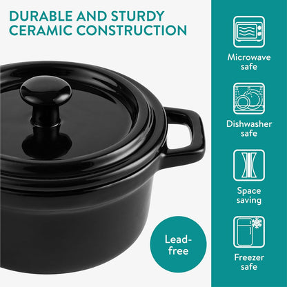 Navaris Mini Dutch Oven Casserole Dish Set - Oven-Proof with Lid - Easy Clean - 4 x 8 oz (237 ml) - Black