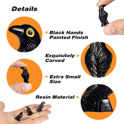 Skiennix Halloween Miniature Crow Figurines - 100 Pcs Tiny 1'' Resin Animal Ornaments for Craft Decor