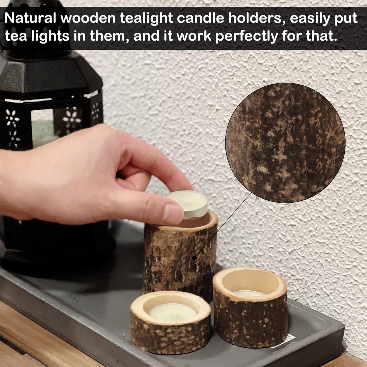 Regine Switzerland Wooden Tea Light Candle Holders - Personalized Vintage Votive Set of 12 for Rustic Centerpieces