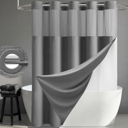 Dynamene Grey Hook Free Shower Curtain & Snap in Fabric Liner with Magnets, Waffle Weave Shower Curtains for Bathroom, Mesh Top Window, Less Time 3 in 1 Shower Curtain and Liner Set, 72" W x 75" L