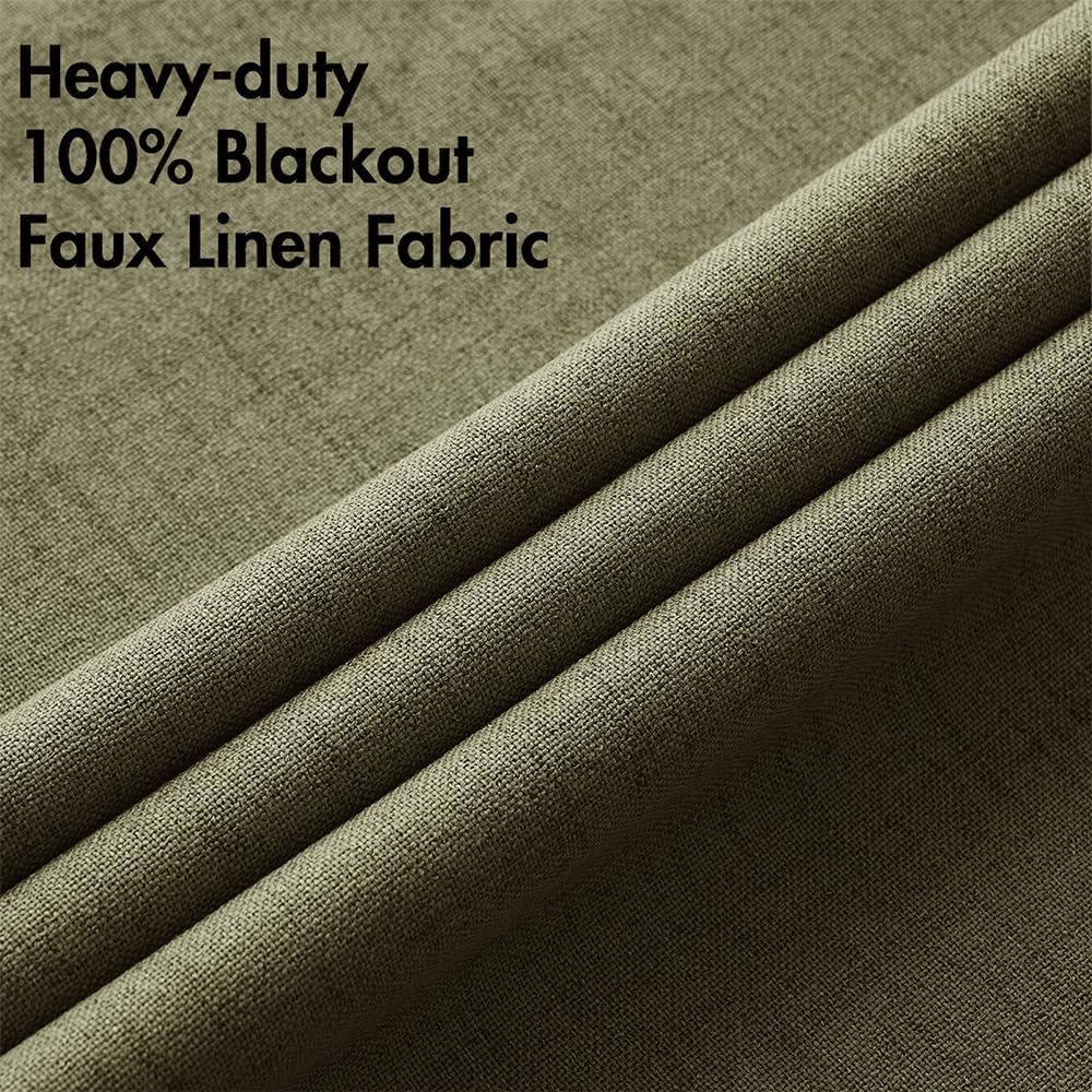 MIULEE Blackout Curtains - 100% Thermal Insulated Light Olive Green Drapes | 52x90 Inch (2 Panels)