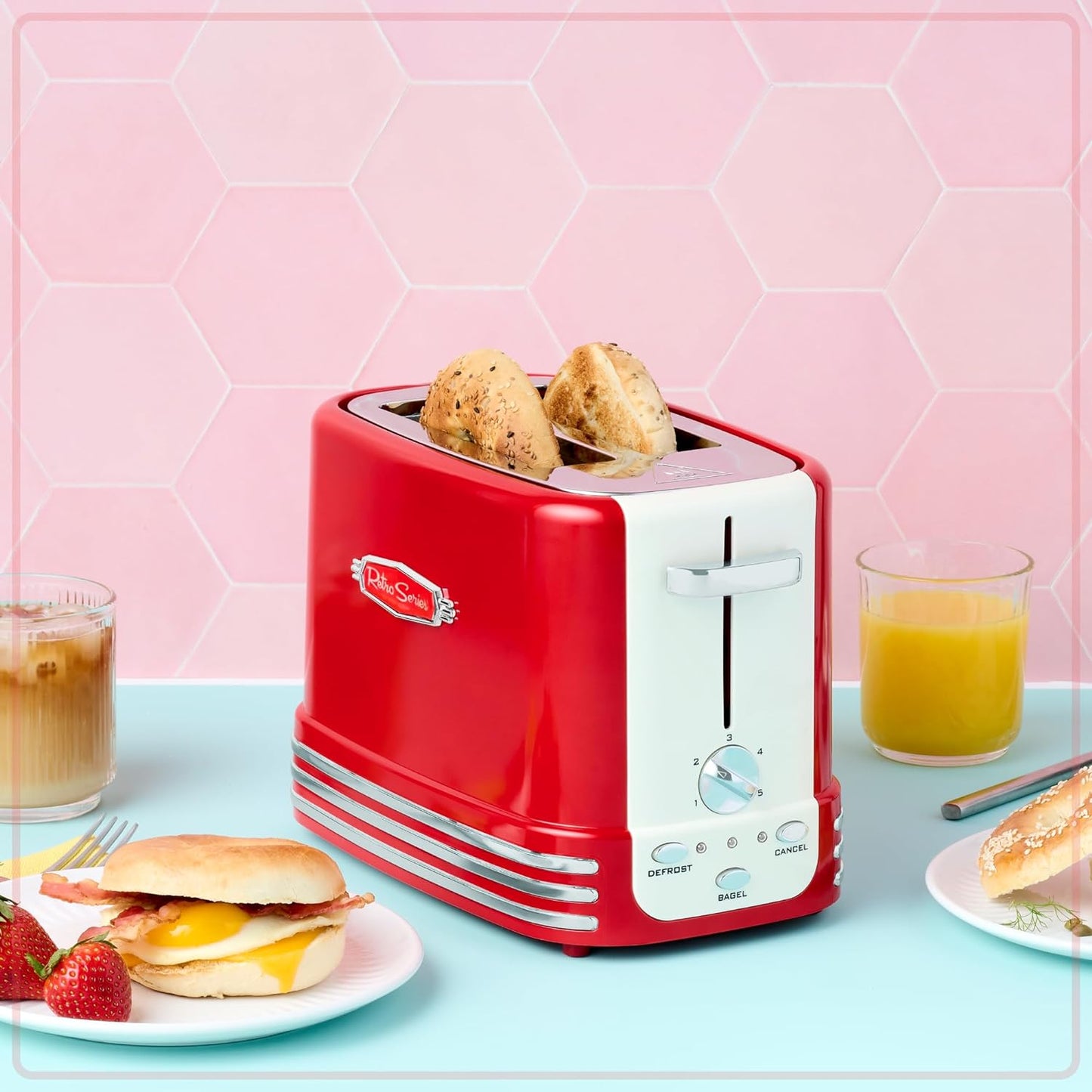 Nostalgia Retro 2-Slice Toaster - Vintage Design, Crumb Tray, 5 Toasting Levels | Red