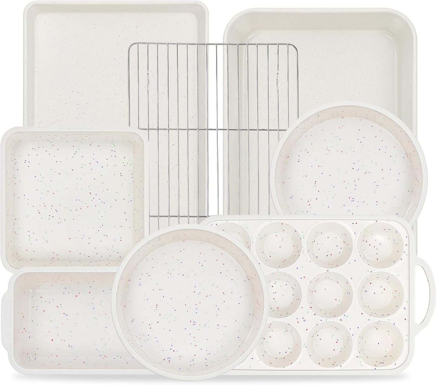Vinino 8-Piece Nonstick Baking Pans Set - Includes Muffin, Loaf, Cake Pans & Roasting Pan | Oven Safe