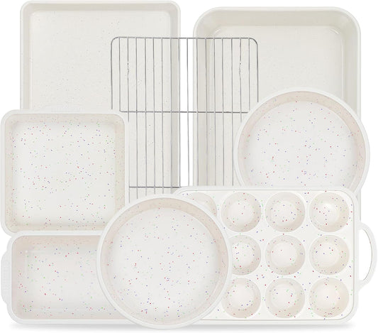 Vinino 8-Piece Nonstick Baking Pans Set - Includes Muffin, Loaf, Cake Pans & Roasting Pan | Oven Safe