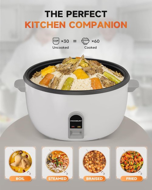 Commercial Rice Cooker - 30-Cup Uncooked Capacity | One-Touch Operation & 12-Hour Keep Warm