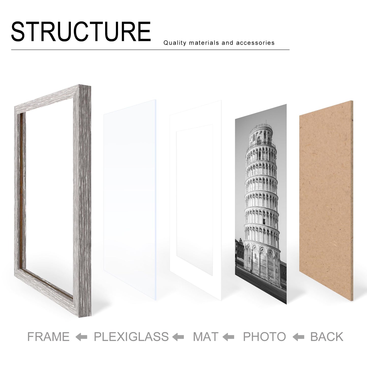Wiscet 8x10 Picture Frame Set of 9, Display Pictures 5x7 with Mat or 8 x 10 without Mat, Photo Frame for Wall Mounting or Tabletop, Grey