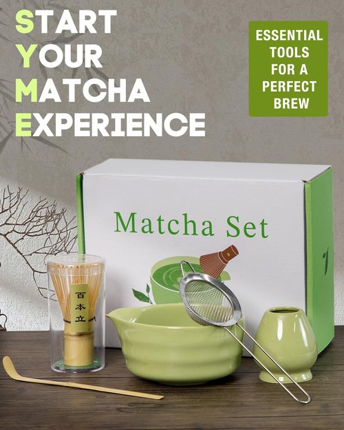 Matcha Whisk Set - 5PCS Matcha Set Includes 17OZ Chawan with Spout, Bamboo Chasen Whisk with Ceramic Holder, Matcha Scoop and Stainless Sifter, Matcha Kit for Ceremony, Gift for Matcha Lovers