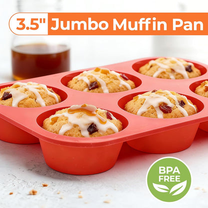 Skiennix Jumbo Muffin Pan - 6-Cup Silicone Baking Mold | 3.5-Inch Non-Stick Cupcake Tin