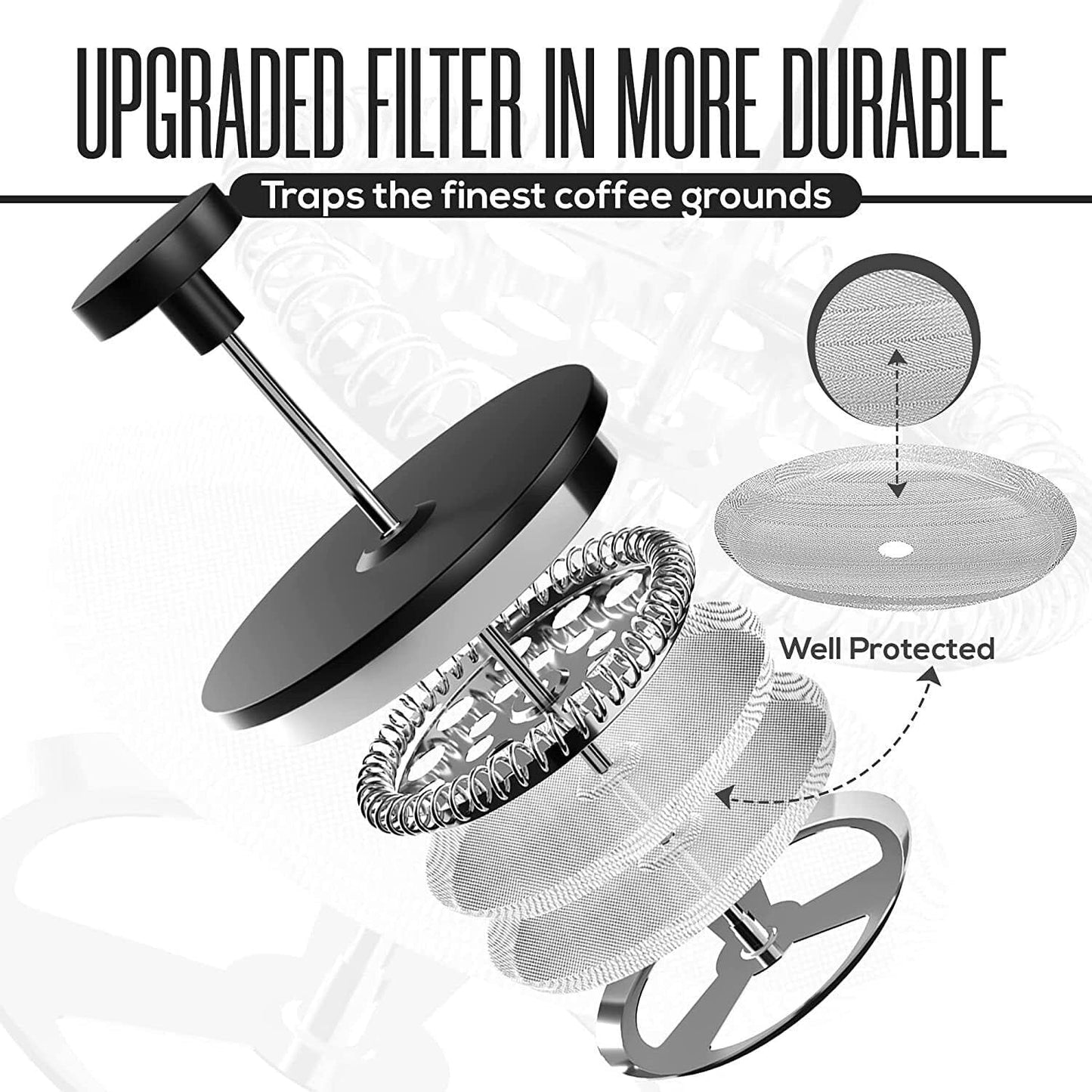 Skiennix French Press Coffee Maker - Stainless Steel Insulated 34 oz | Portable Hot & Cold Brew Teapot for Coffee Lovers