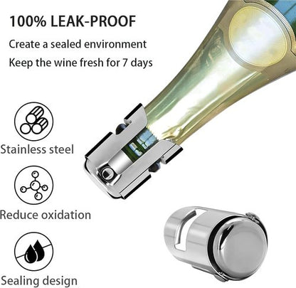 6 pcs Stainless Steel Wine Stopper – Champagne Saver & Airtight Bottle Seal, Reusable Wine Bottle Stopper for Red Wine, Prosecco, Sparkling Wine – Elegant Holiday Gift for Wine Lovers