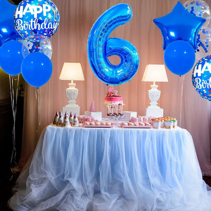 Skiennix 6 Balloon Number - Dark Blue Confetti Latex Balloon for Kids' Birthday Party Decor