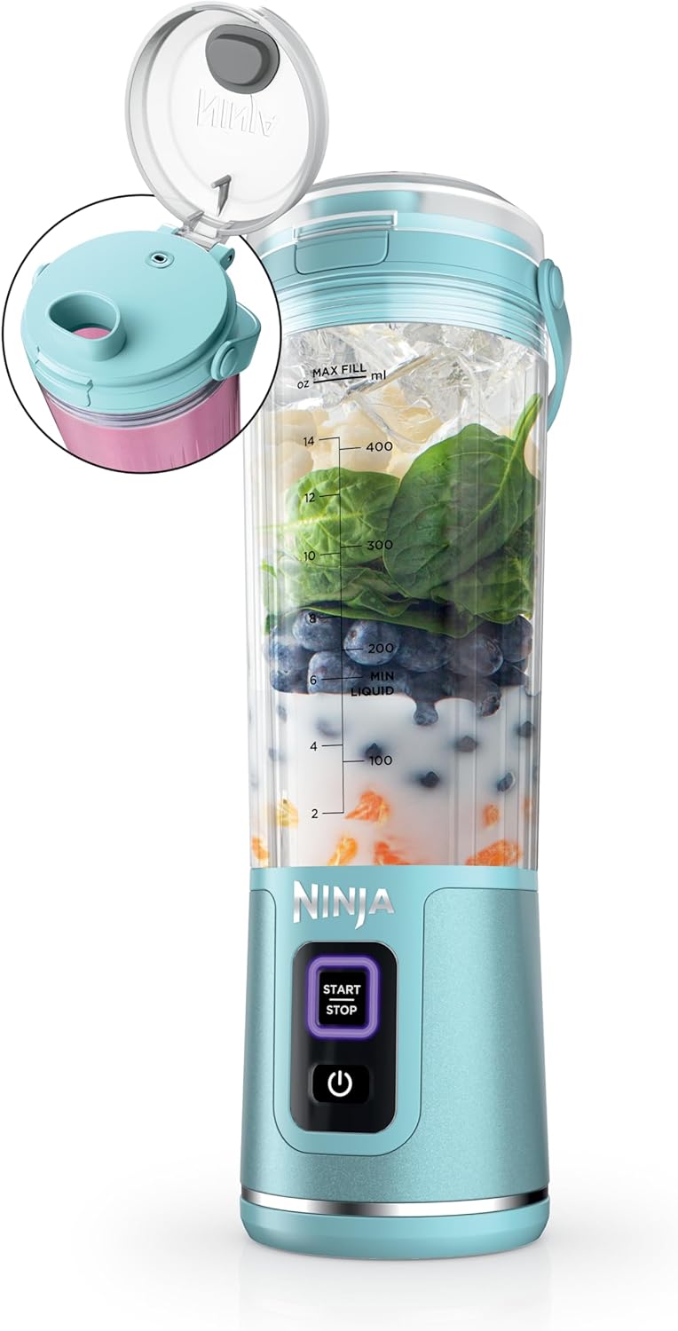 Ninja Blast Portable Blender - Cordless 18oz Personal Blender for Shakes & Smoothies | BPA Free, USB-C Rechargeable, Tinted Aqua