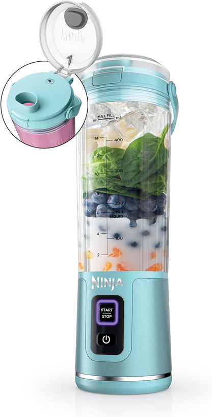 Ninja Blast Portable Blender - Cordless 18oz Personal Blender for Shakes & Smoothies | BPA Free, USB-C Rechargeable, Tinted Aqua