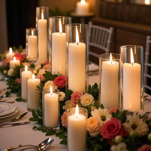 Homjoy 36 PCS White Pillar Candles - Elegant Glass Holders for Weddings & Home Decor | 18 Candles + 18 Holders