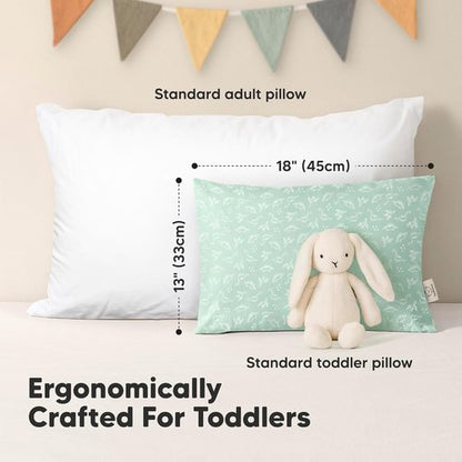 KeaBabies Toddler Pillows - Soft Organic Cotton 2-Pack for Ages 2-5 | Ideal for Sleeping, Travel, Nap (DinoLand)