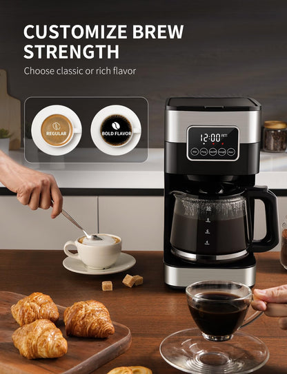 SHARDOR 10-Cup Coffee Maker - Programmable Drip Machine with Auto Shut Off & Permanent Filter - Silver
